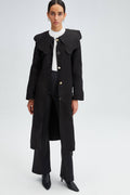 BUTTON DETAILED WIDE COLLAR TRENCH COAT: Black / 38