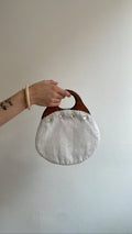Vintage cottage core eyelet purse with wooden handle