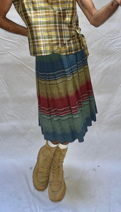 Vintage pleated striped cotton skirt