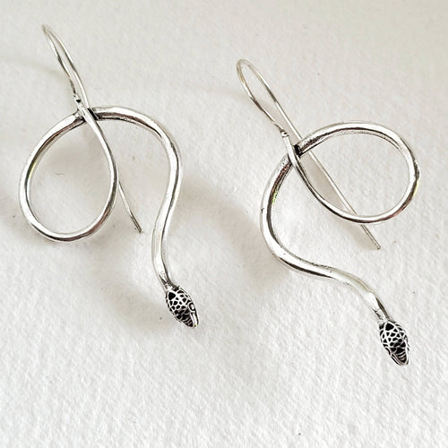 Snake brass or silver handmade swirl hoop wire earrings
