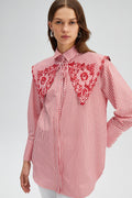 EMBROIDERY DETAILED POPLIN SHIRT RED