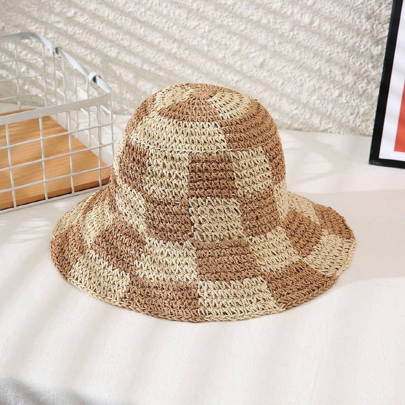 Checkerboard Patterned Crocheted Bucket Hat